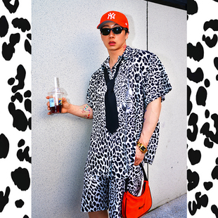 套装 衬衣短裤 宽松休闲潮流豹纹印花短袖 BUDDYBODY嘻哈街头美式