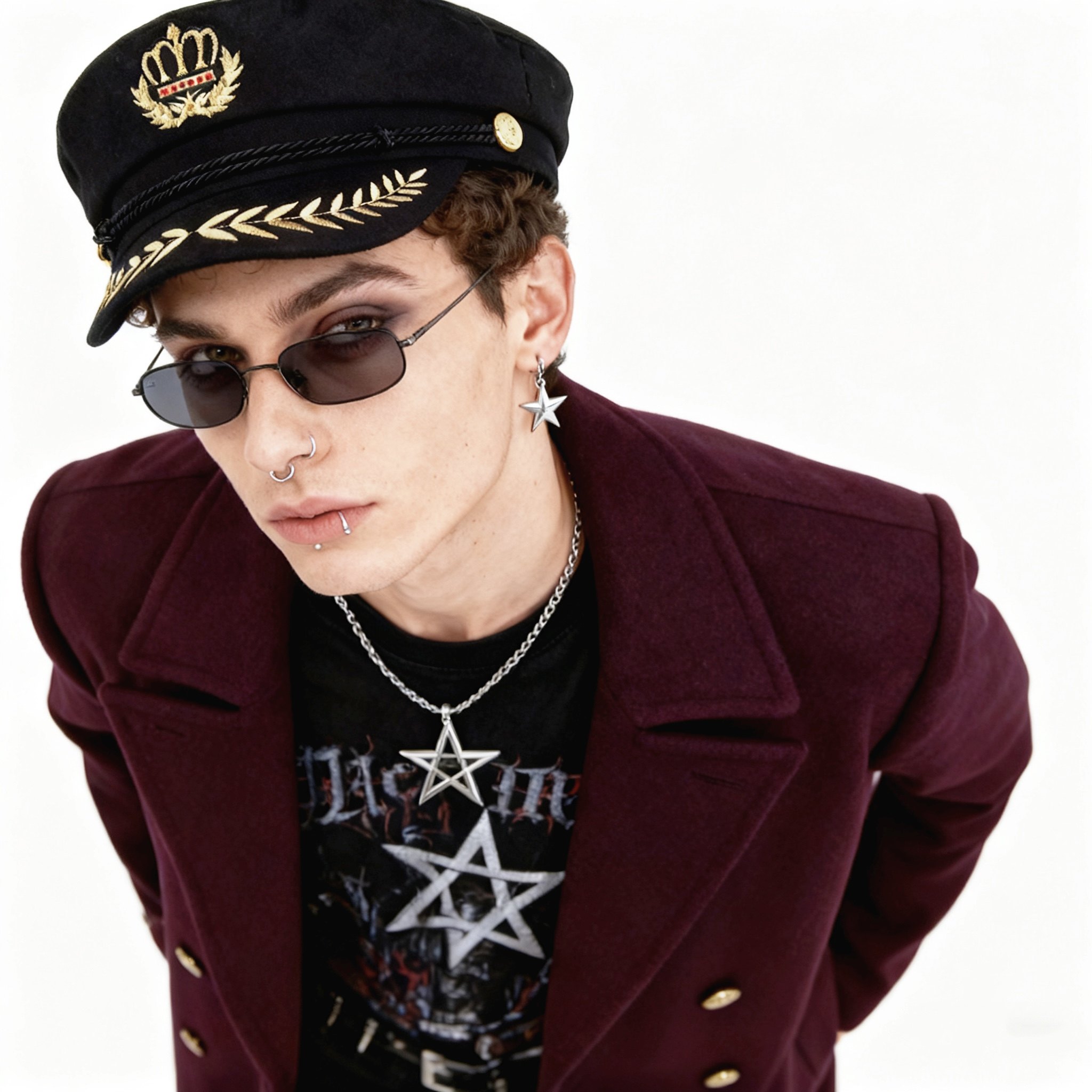 海军帽机长帽刺绣毛呢复古秋冬