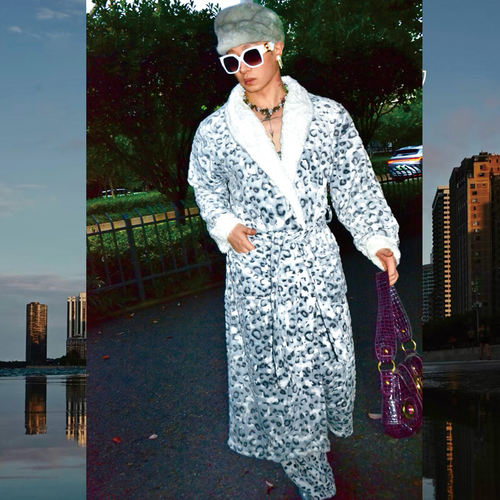 豹纹印花法兰绒睡袍奢华老钱