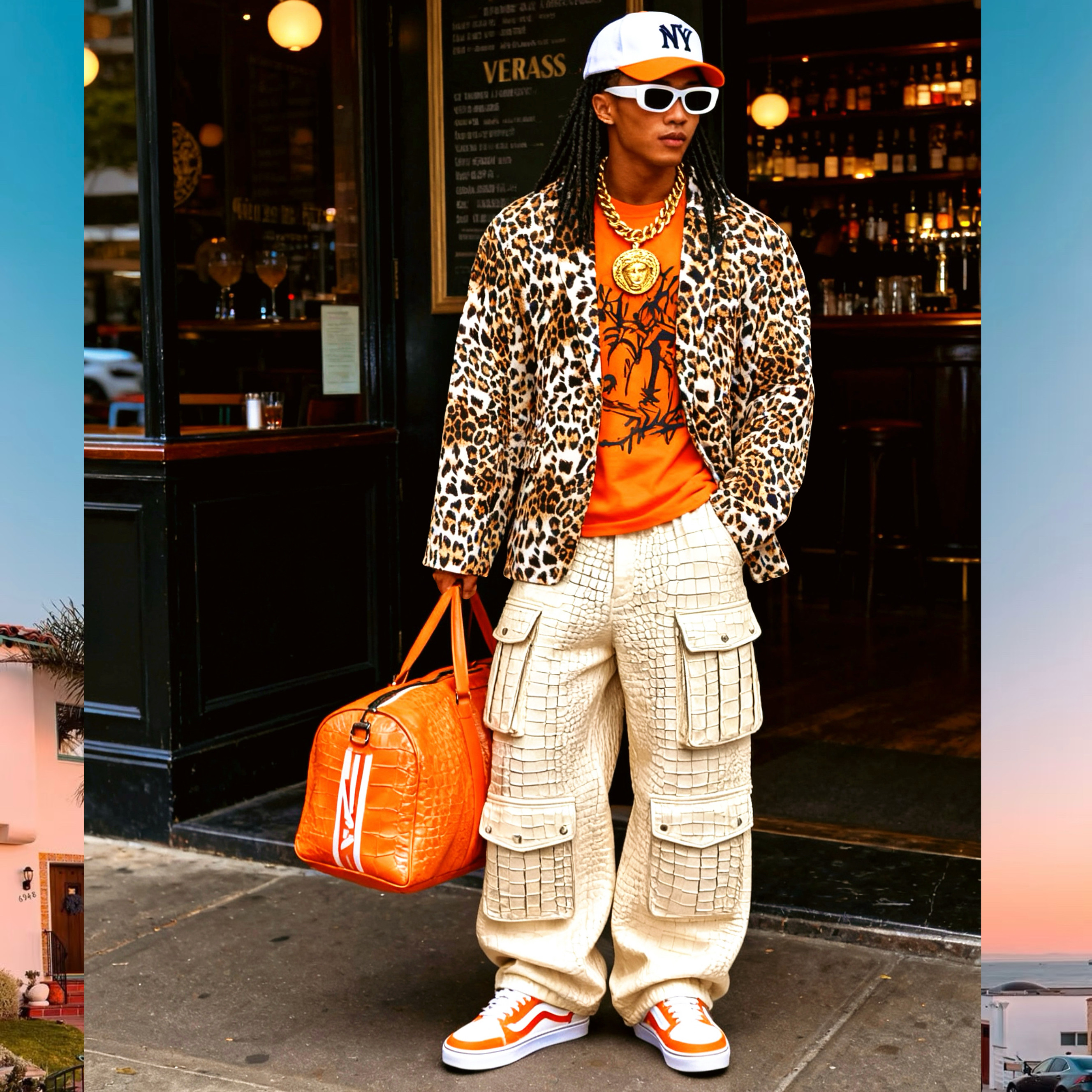 BUDDYBODY嘻哈街头个性印花宽松休闲廓形西装骚气豹纹西服外套