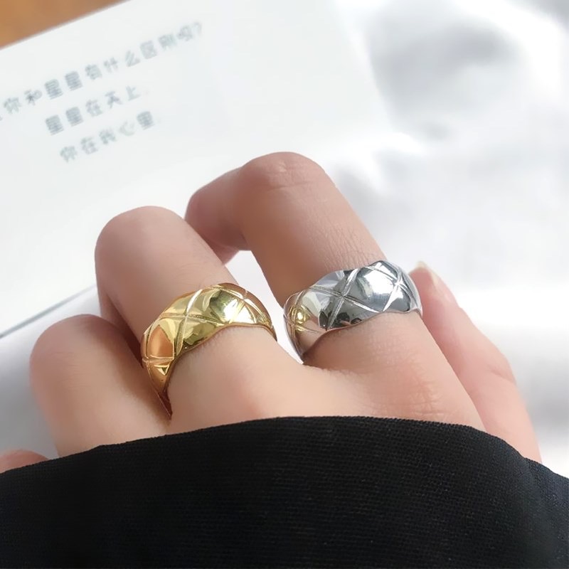 抖音欧美风时尚爆款菱形波浪光明凹凸戒指女潮流简约百搭指环开口