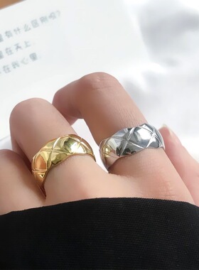 抖音欧美风时尚爆款菱形波浪光明凹凸戒指女潮流简约百搭指环开口