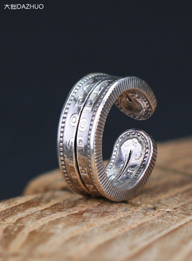 bugiel原创复刻摩根复刻银币戒指男开口复古切割硬币日潮人小众潮