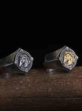 bugiel信条系列原创中世纪复古冲锋者战马徽章戒指动物纹章指环个