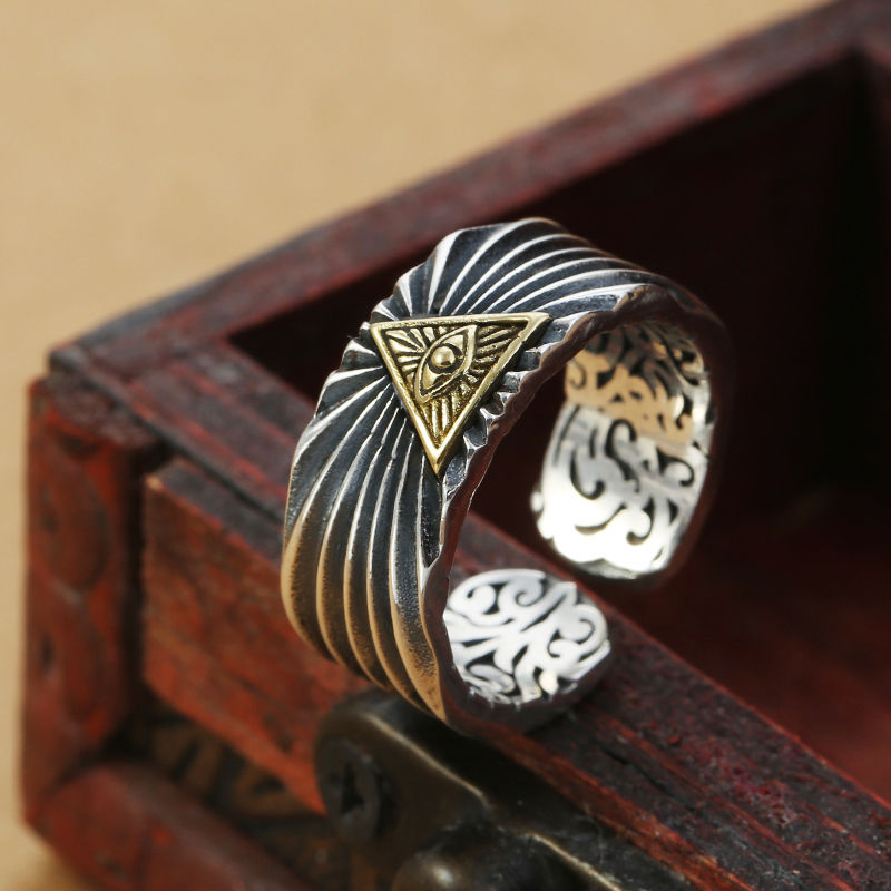 纯银复古做旧时尚风上帝之眼戒指