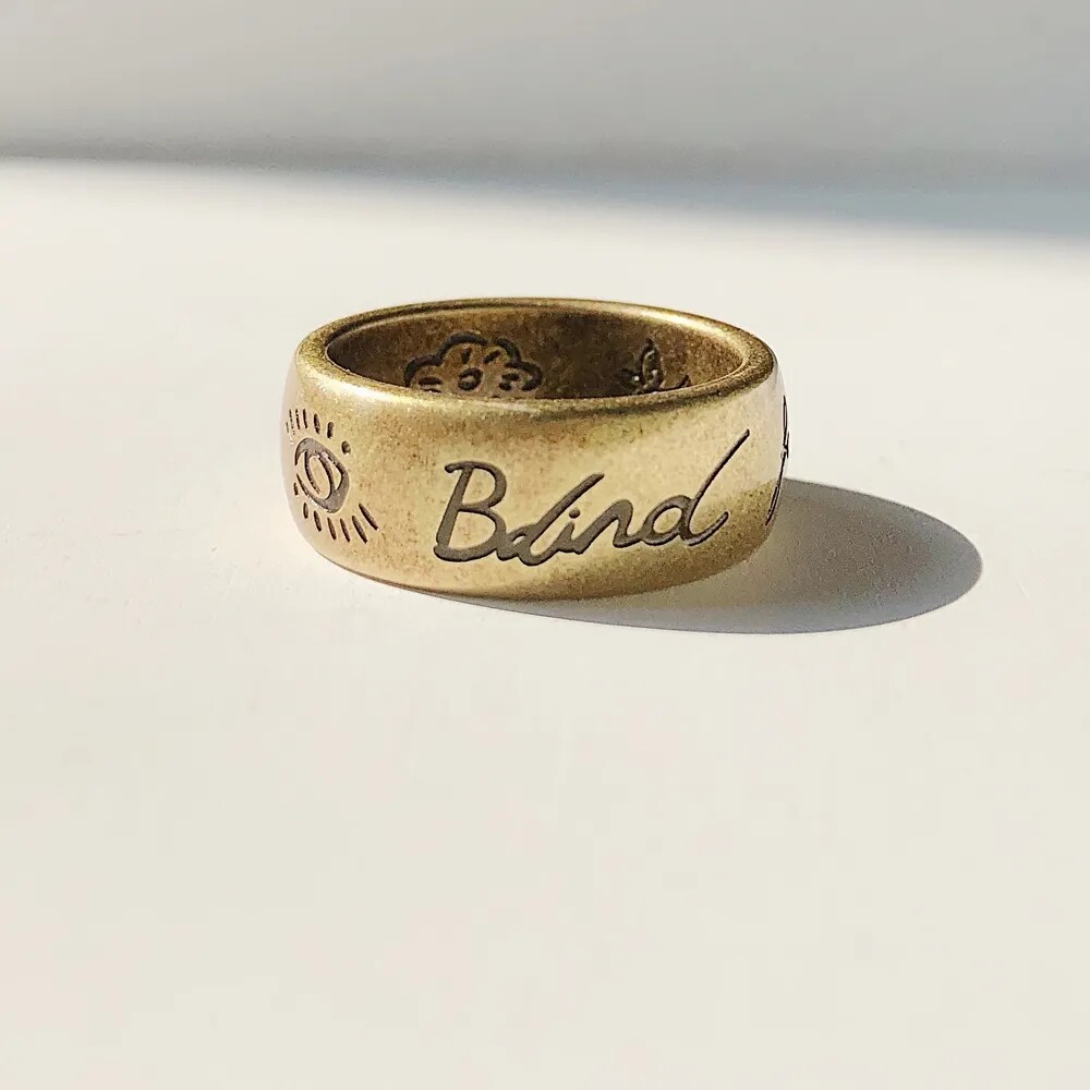 Blind for Love Ring无畏的爱 眼心花鸟字母钛钢情侣宽戒指男女潮