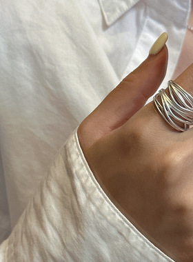 几何线条交叉缠绕戒指女简约不规则宽边开口指环ins风夸张食指戒