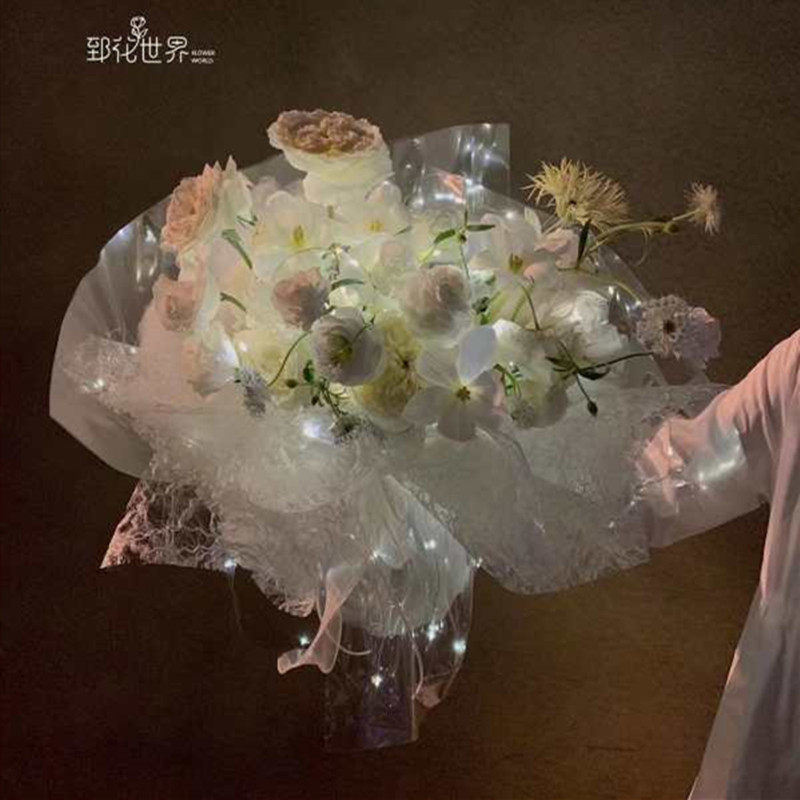 星空发光防水包装纸星空灯串 带灯亮满天星鲜花花束