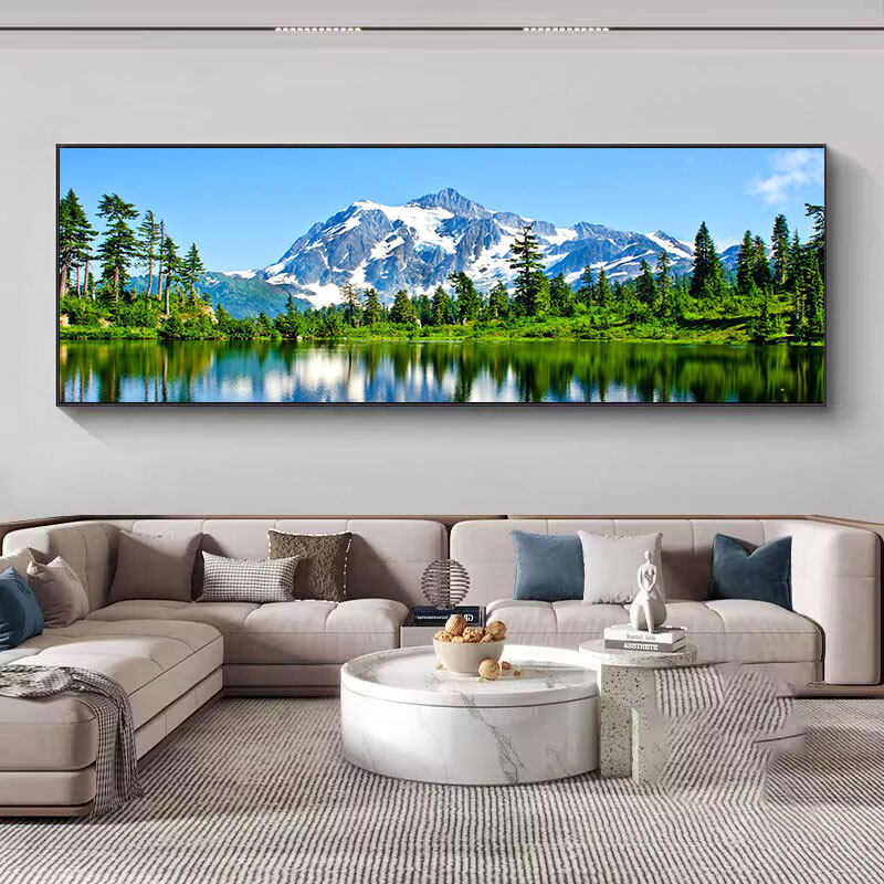 雪山湖风景画客厅装饰画沙发背景墙流水生财山水挂画现代简约壁画
