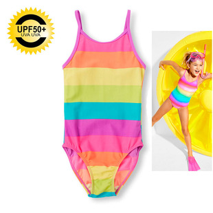 包邮 儿童泳衣 女童小童中童 七彩条纹连体游泳衣 size 女孩