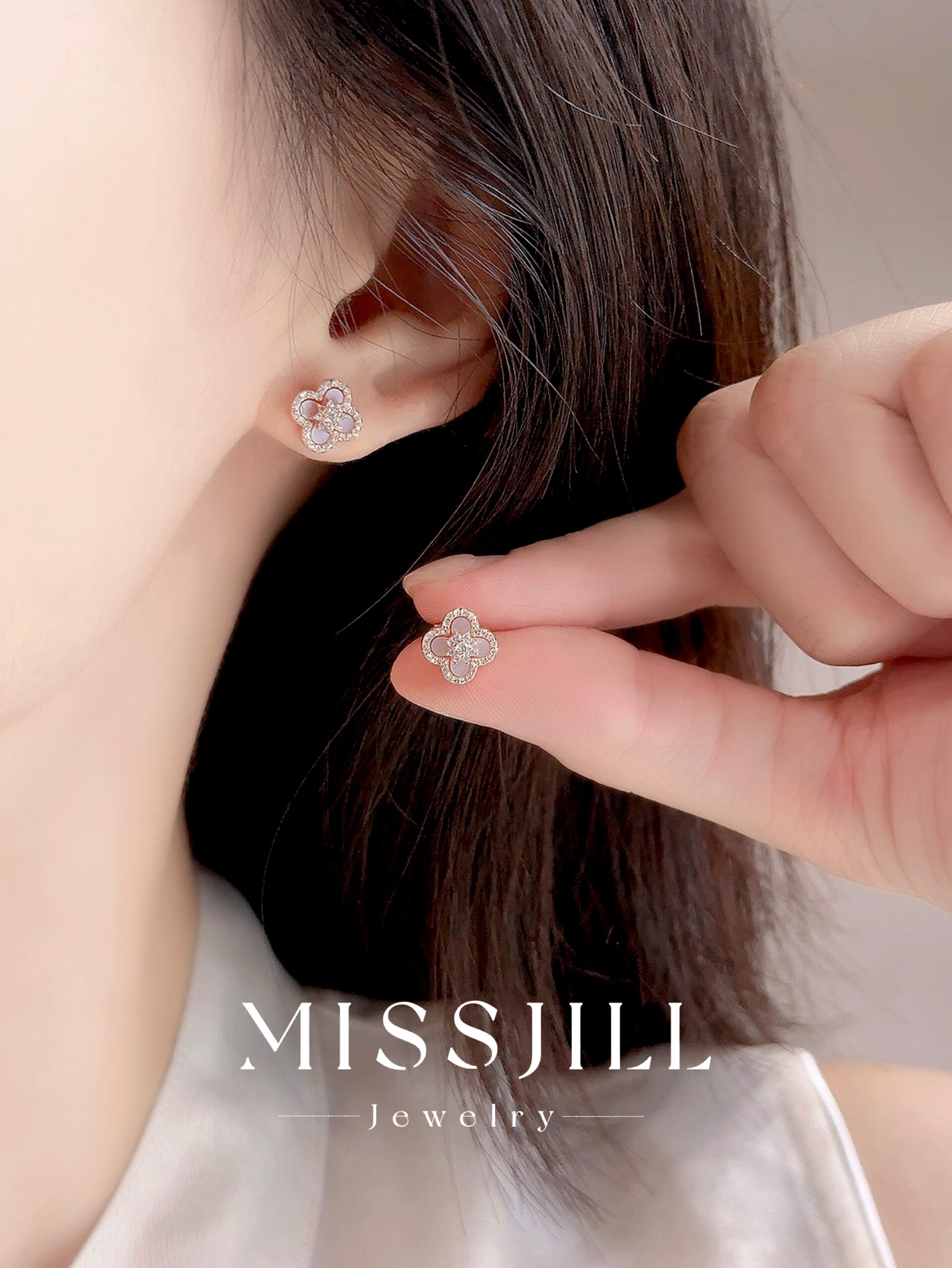 MISSJILL 粉光花语｜小众轻奢高级粉贝母通体S925纯银闪亮耳钉女