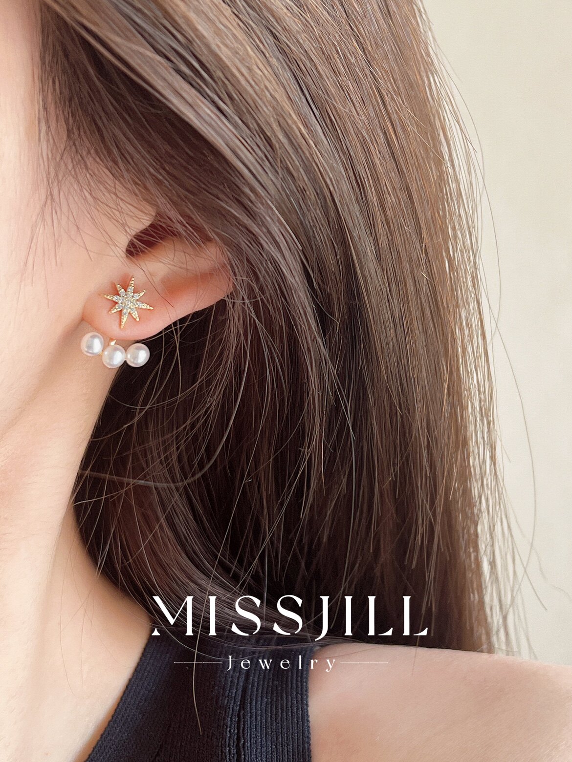 MISSJILL·星辰羽翼｜小众精致两戴925纯银珍珠气质八芒星耳钉