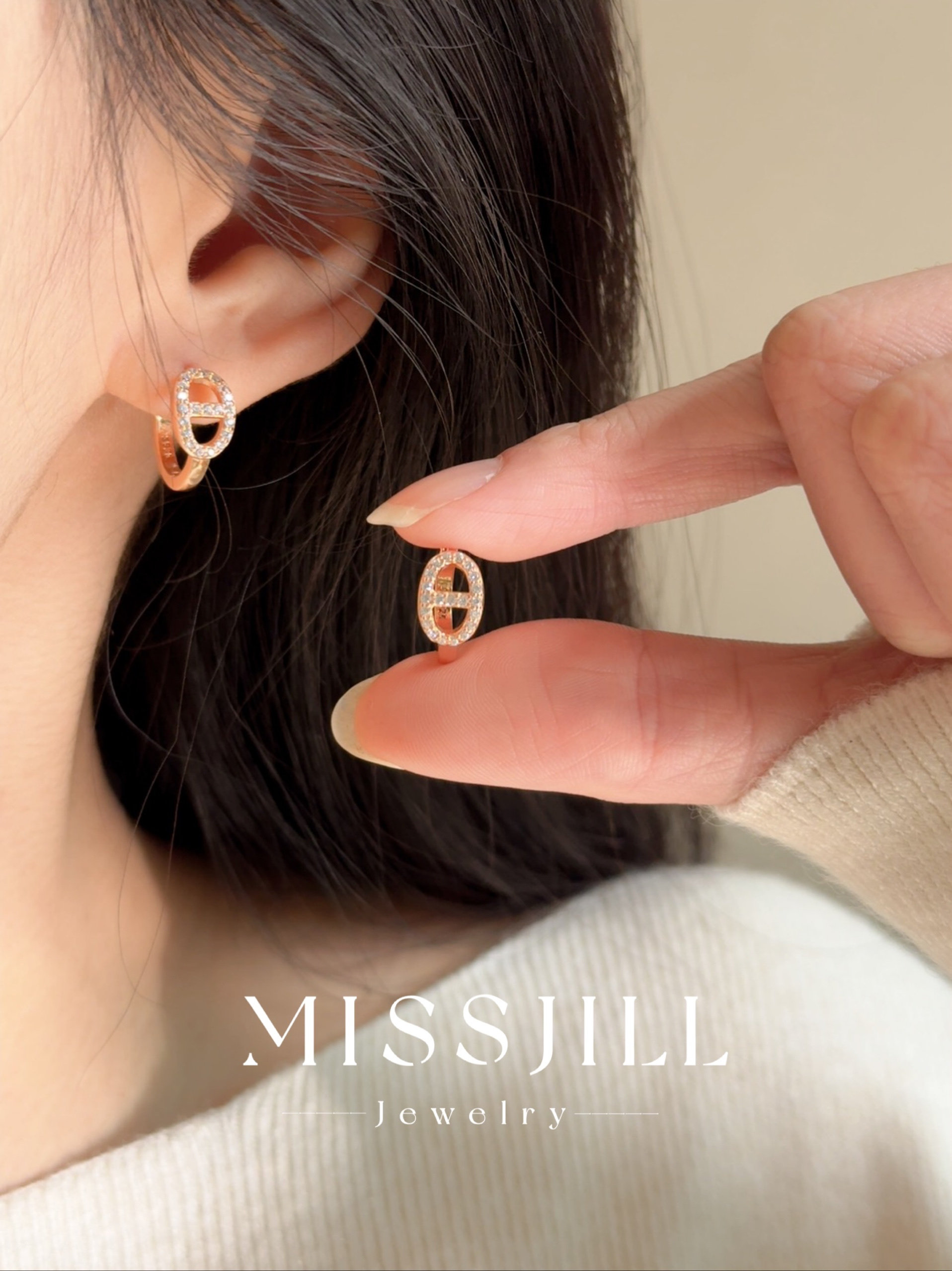 MISSJILL 闪闪猪鼻子|通体S925纯银镀玫瑰金温柔气质耳圈耳饰女
