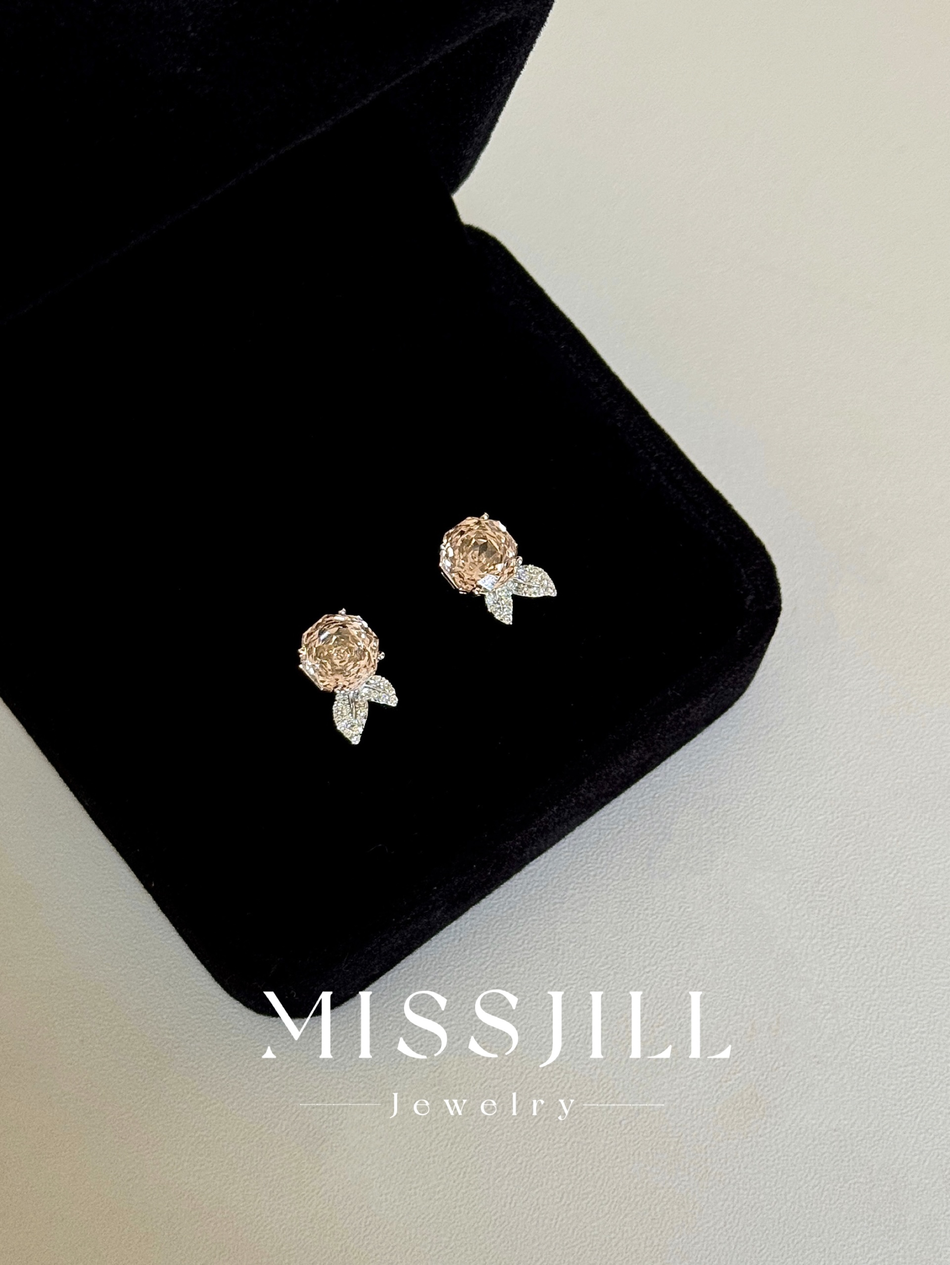 MISSJILL 玫瑰叶韵｜精致气质通体S925纯银橘色显白耳钉耳饰女