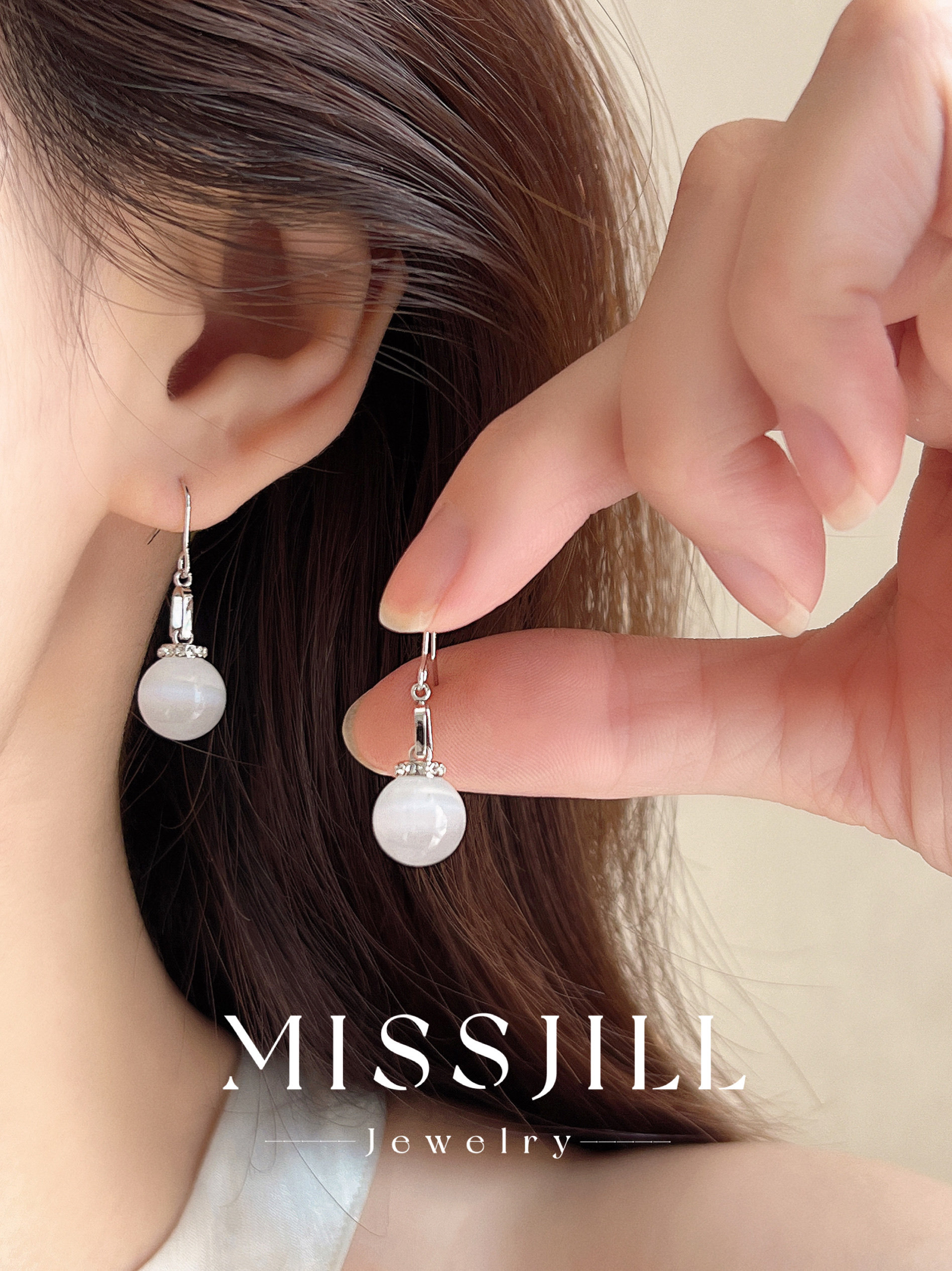 MISSJILL'曲苑春风|新中式天然猫眼石通体S925纯银耳勾耳钉耳饰