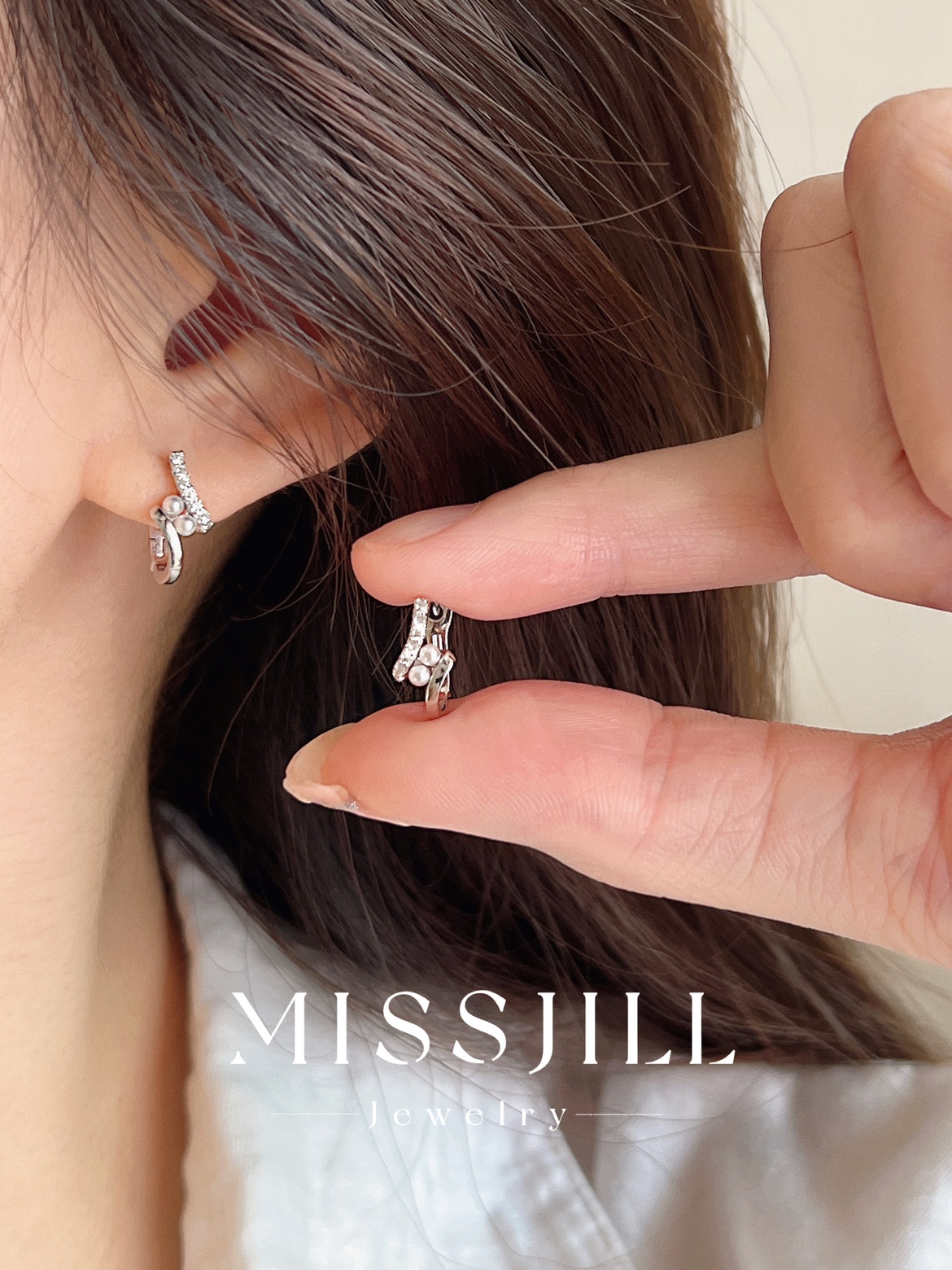 MISSJILL·月光湖畔|小众精致设计珍珠通体925纯银耳扣耳圈耳环