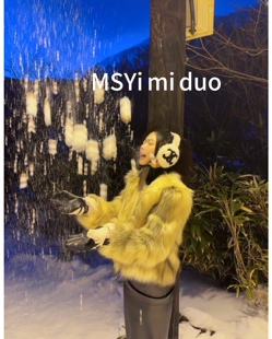 貉子毛外套女秋冬短款皮草外套高腰车条显瘦洋气