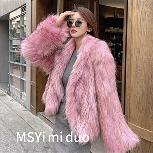 MS新款貉子毛加密车条皮草外套女短款