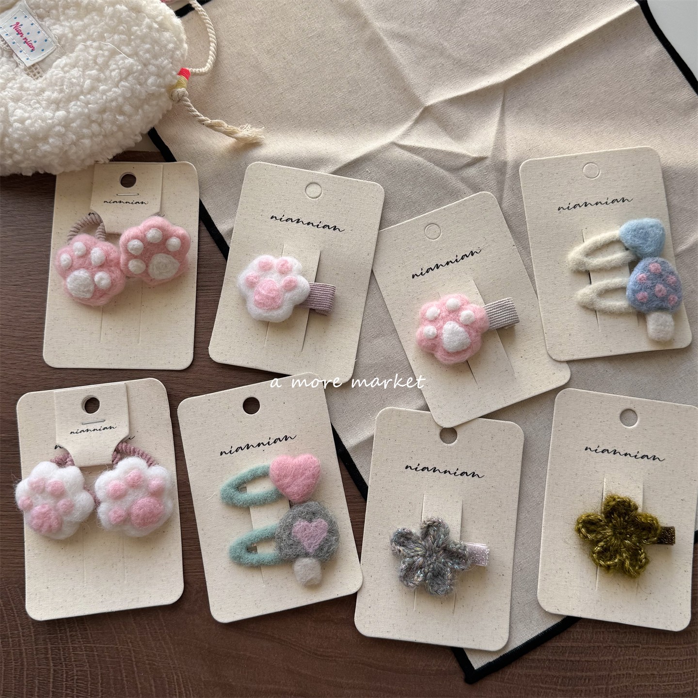 满3对包邮念念niannian秋冬儿童毛毡可爱发圈发夹韩系女宝宝边夹