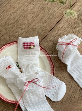 女童中筒袜夏季薄款花边蝴蝶结儿童堆堆袜韩系宝宝网眼无骨长筒袜