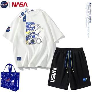 NASA联名短袖t恤男士夏季宽松半袖短裤套装青少年休闲运动服潮牌