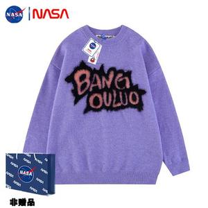 NASA联名紫色小众原创设计毛衣oversize慵懒风美式复古潮牌针织衫