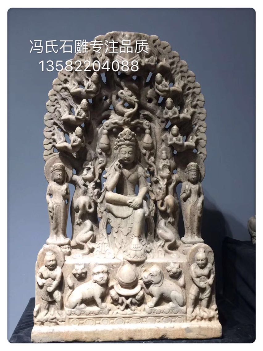 汉白玉楼空靠背佛像，超级精品现货，做功一流，高84,长40.宽23Cm