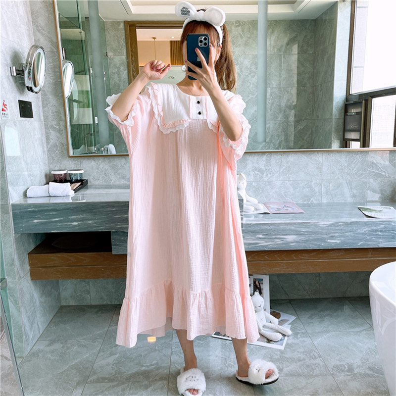 双层棉纱夏季甜美公主风大码睡裙