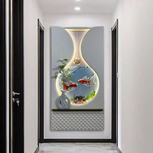 3D立体浮雕锦鲤鱼客厅玄关装饰画