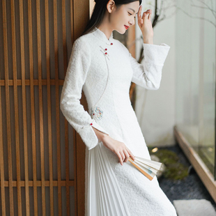 国风高级感气质长连衣裙 禅茶服新中式 高端奥黛旗袍改良秋冬季 新款