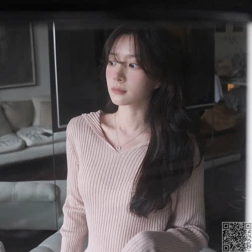 slowand韩国代购锁骨V领针织线衫