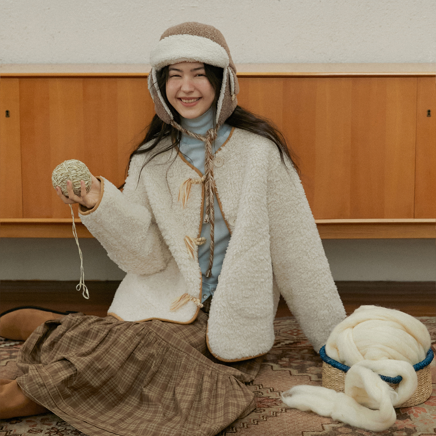 手编扣羊羔毛外套复古游牧慵懒