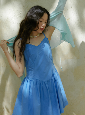 LLANO铃兰花刺绣吊带连衣裙复古蕾丝边法式无袖少女气质短裙女夏