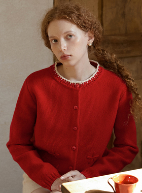 LLANO钩花针织开衫新年新衣复古法式温柔气质精致感上衣女秋冬季