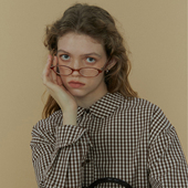 LLANO伊顿领格纹衬衫 复古英伦慵懒感气质通勤外搭上衣衬衣女秋冬