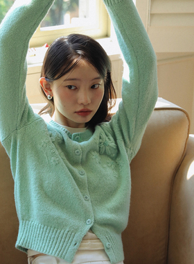 LLANO立体钉珠钩花针织开衫复古法式温柔气质精致感上衣女秋冬季