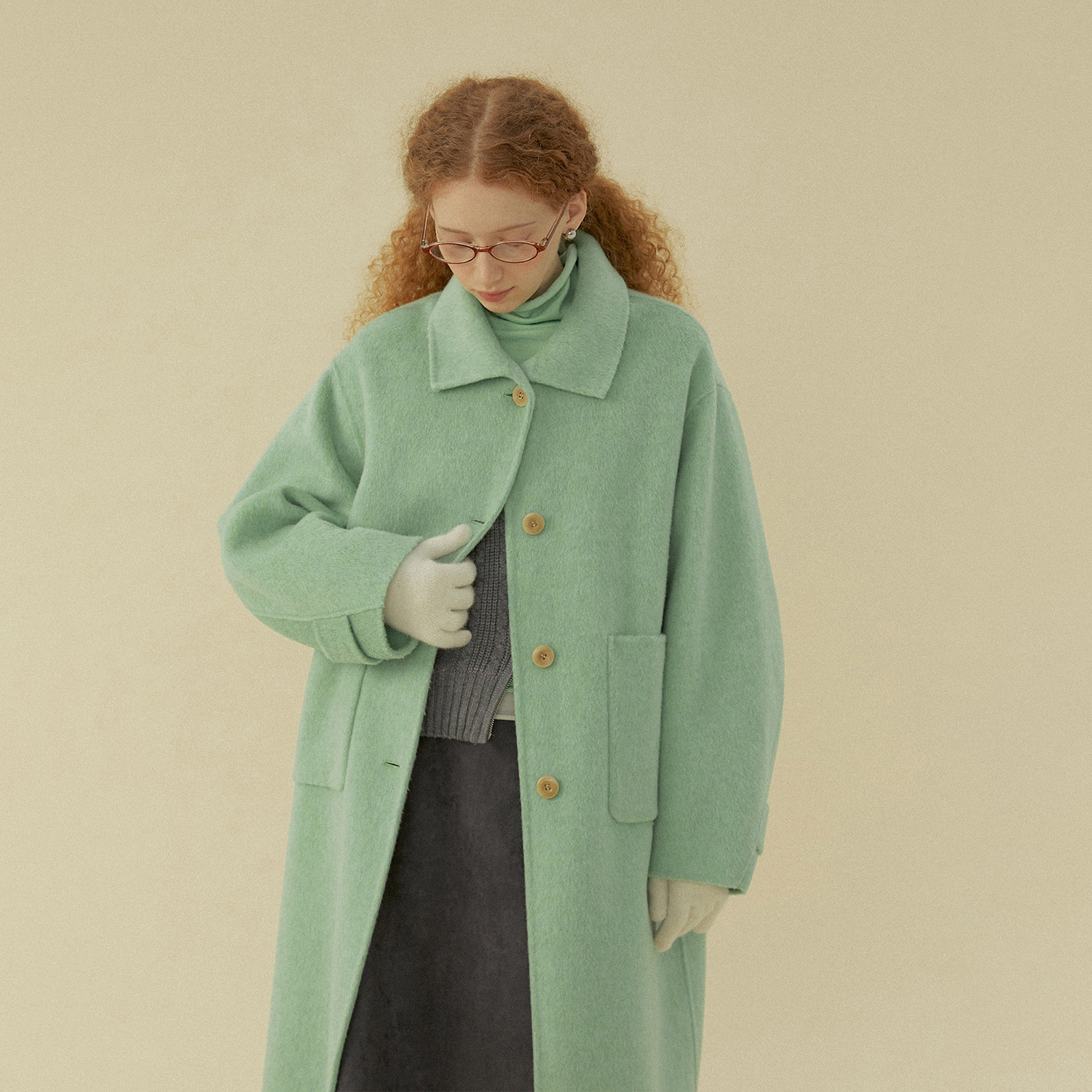 LLANO双面呢翻领加厚大衣秋冬