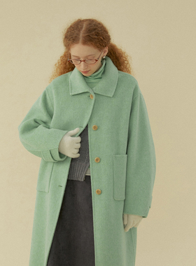 LLANO翻立领双面呢大衣100羊毛呢子优雅气质中长款厚外套女秋冬季