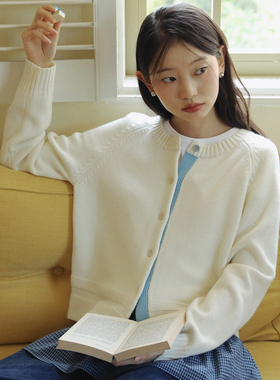 LLANO门襟撞色针织开衫外套复古法式温柔气质简约感上衣女秋冬季