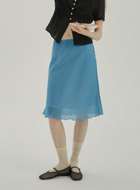 LLANO醋酸天丝小鱼尾薄纱半裙复古蝴蝶结花边半身裙小a裙子女夏季