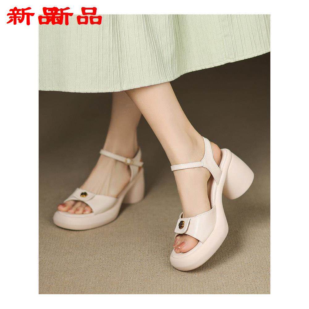 趾露-高跟鞋凉鞋大码法式女夏4043厚底带一字防水复古小码新款台