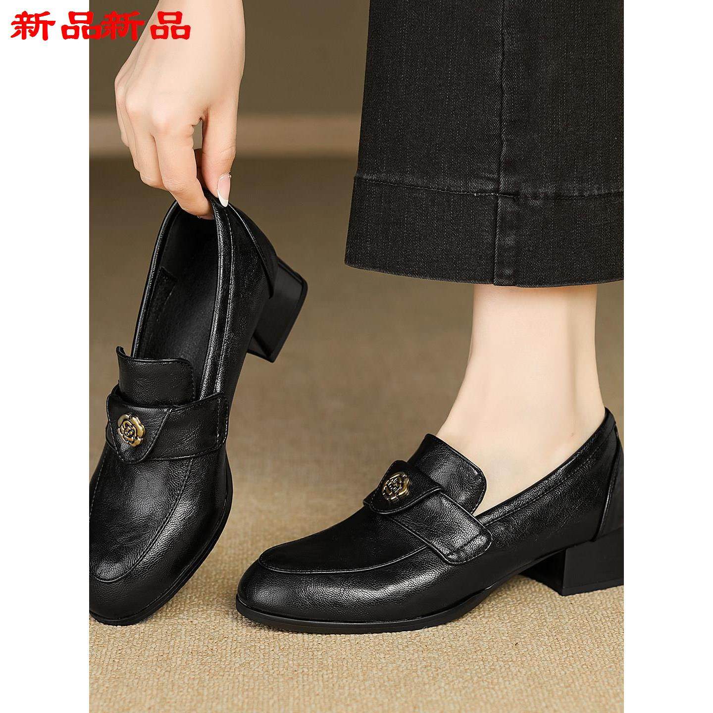 金属鞋脚蹬豆豆复古风通勤乐福鞋-4340单鞋舒适粗大码扣一跟女,女鞋,乐福鞋（豆豆鞋）,淘宝优惠券,粉丝福利购,淘宝优惠卷