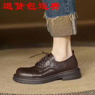 新款 大码 粗系带43跟英伦40小脚蹬 厚底舒适一皮鞋 女鞋 单鞋 乐福鞋