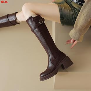 43跟手工高女高筒靴靴真皮41靴大码-长筒靴女显瘦新款秋冬季骑士
