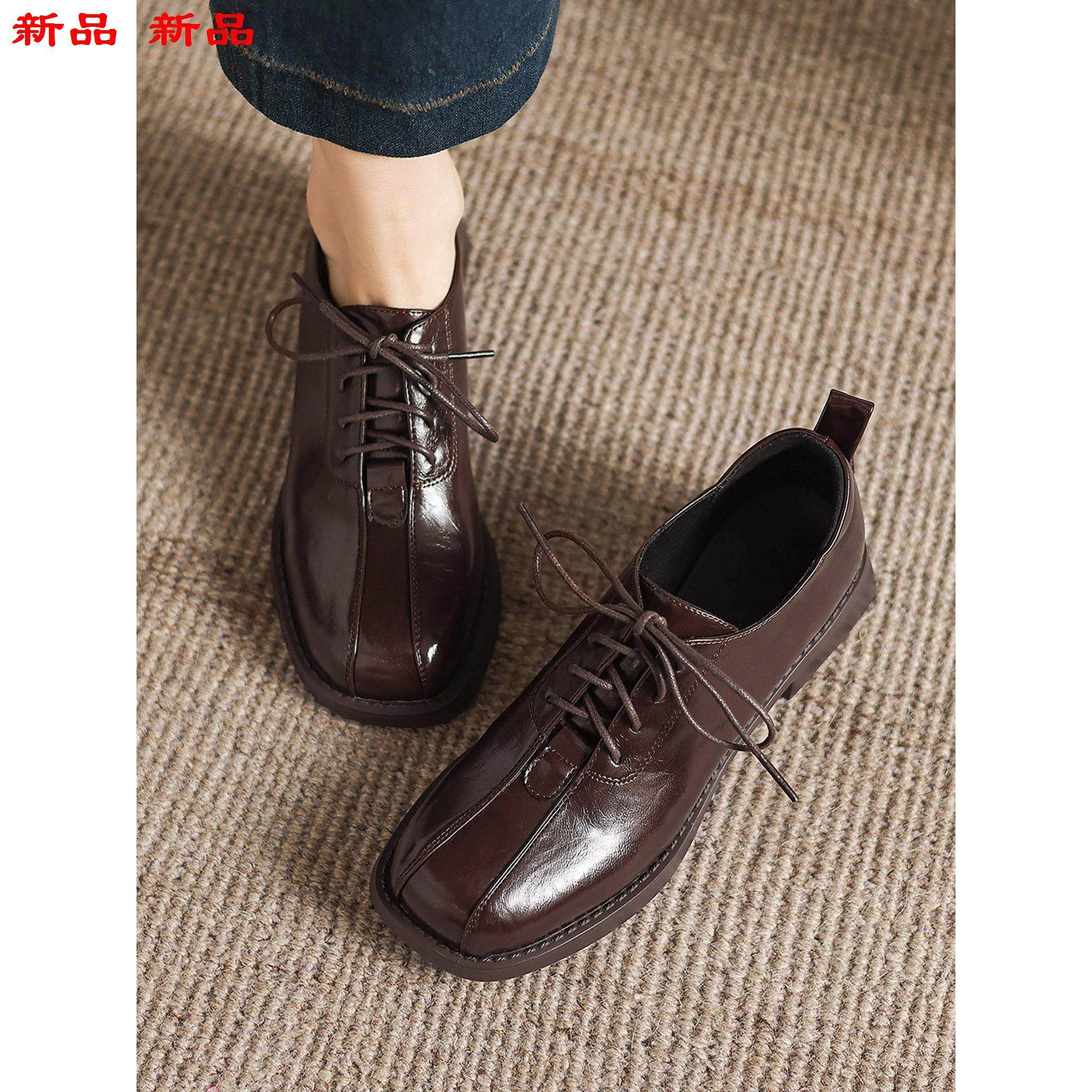 小皮鞋女低单鞋41到43深口粗风方头英伦大码春秋跟女鞋系带跟复古,女鞋,深口单鞋,淘宝优惠券,粉丝福利购,淘宝优惠卷