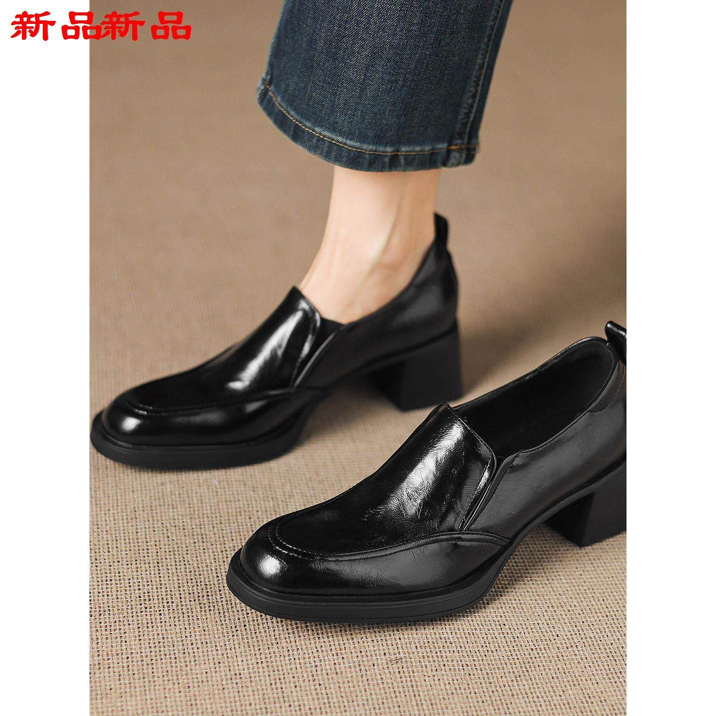 深口粗高通勤单鞋乐福鞋脚蹬3340手工女圆头鞋小码大码跟-43一,女鞋,乐福鞋（豆豆鞋）,淘宝优惠券,粉丝福利购,淘宝优惠卷