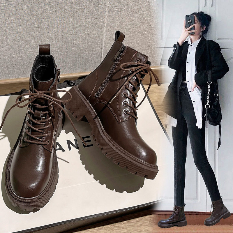 棕色马丁靴女2025新款厚底短靴春秋单靴冬季加绒机车靴耐磨底女靴,女鞋,时装靴,淘宝优惠券,粉丝福利购,淘宝优惠卷
