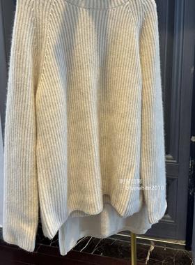 软糯山羊绒 暖白色加厚高领羊绒衫 纯羊绒H型中长款羊毛毛衣