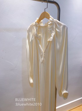 毛边褶皱设计连衣裙  慵懒风双邹丝质白色连衣裙 海边度假仙女裙