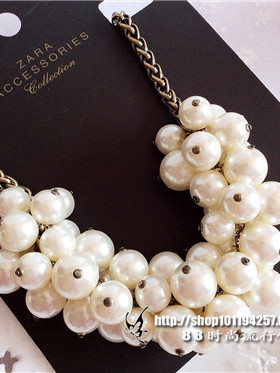 包邮时尚大牌Z欧美风街拍造型奢华高贵白色夸张大珍珠项链假领 女